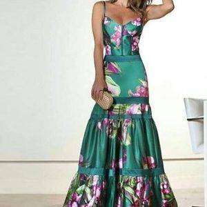 Sexy Floral sweetheart neck Layered Fishtail Dress